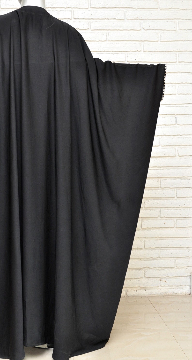 Vintage Unisex Black Duster Full Length Leisure Wear Kaftan Robe OSFA