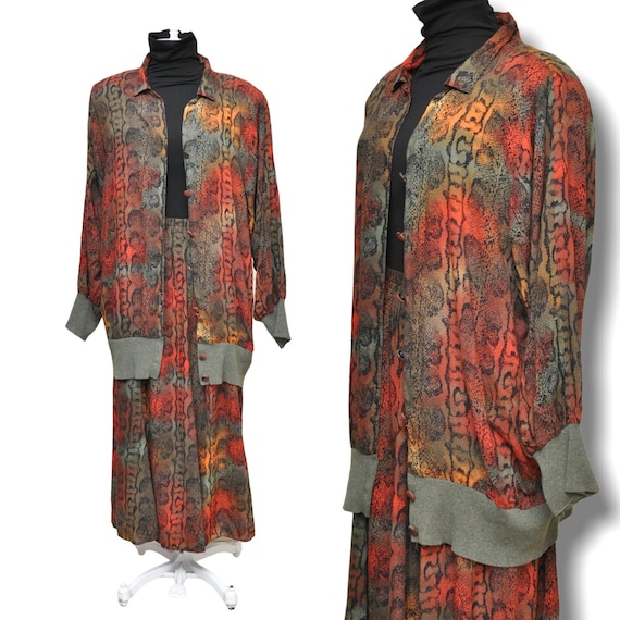 Vintage Snakeskin Print Skirt Set Long Maxi Skirt