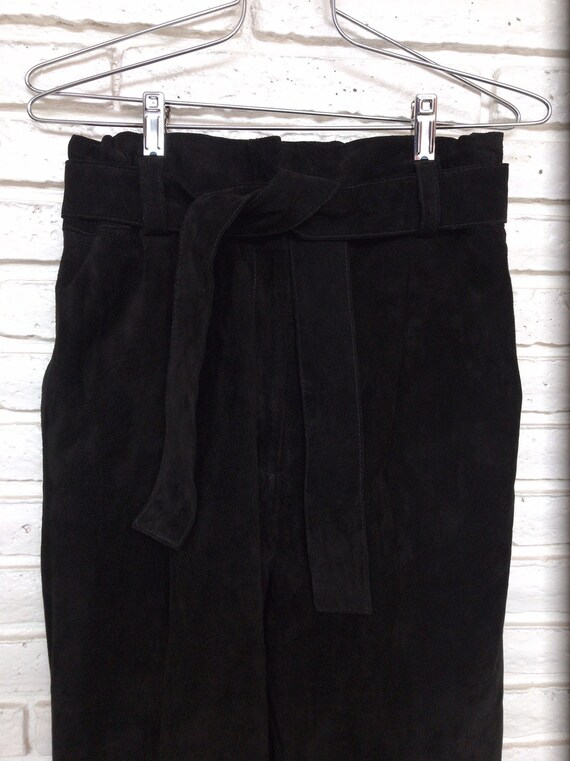 Vintage Black Suede Belted Baggy Pants Small Medi… - image 4