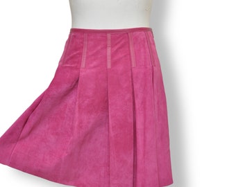 Pink Suede Pleated Skirt Y2K Women’s Knee Length Kilt Size 10