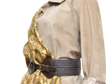 Vintage Ann Taylor // Taupe Leather Wide Belt Elegant Gold  display picture 3