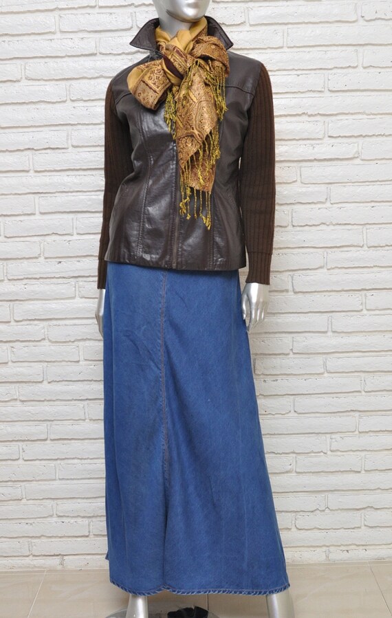 70's Dark Brown Leather Jacket with Ribbed Knit B… - image 7