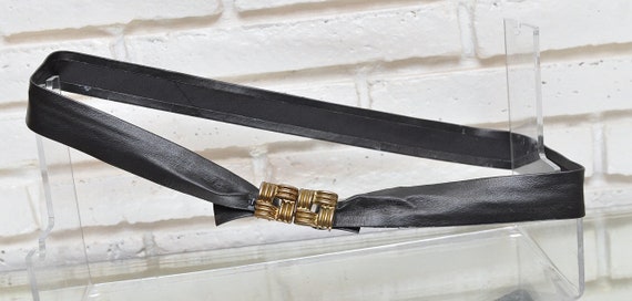 Vintage 70’s Black FAUX Leather Belt with Brass B… - image 2