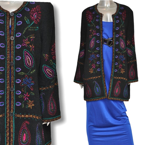 Vintage Black Jacket with Paisley Embroidered Desi