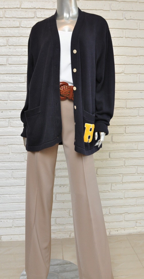 Letterman Sweater ネイビー カーディガン VINTAGE Letterman Cardigan Sweater Navy Blue with Felt S