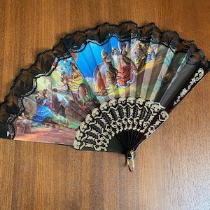 Vintage Flamenco Fans Set of two Folding Fan with Lace Trim image 3