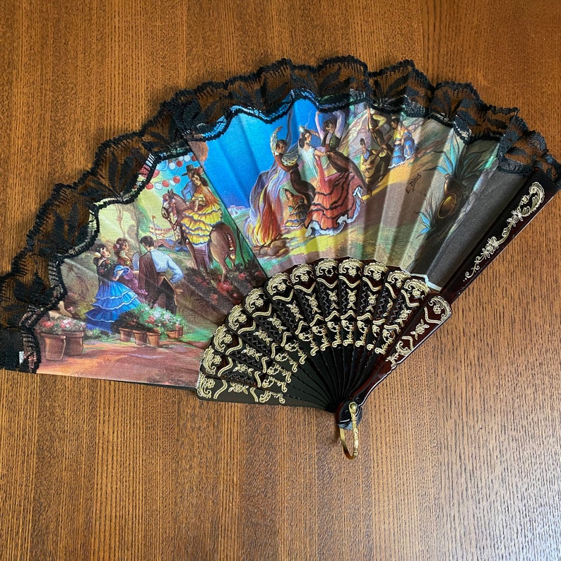 Vintage Flamenco Fans Set of two Folding Fan with Lace Trim image 3