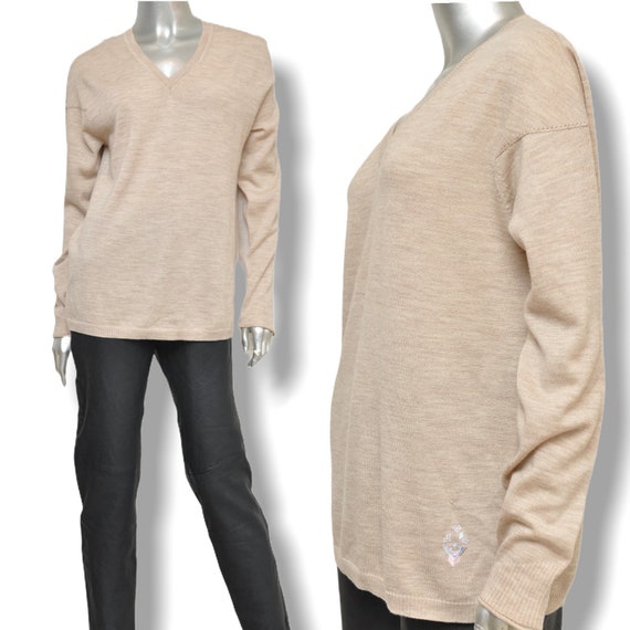 Christian Lacroix, Vintage Christian Lacroix Cream Beige V Neck Women’s Pullover Sweater Size L