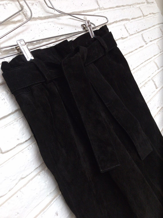 Vintage Black Suede Belted Baggy Pants Small Medi… - image 2