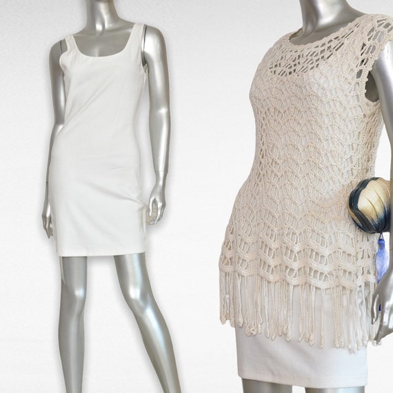 Vintage Vivienne Tam Off White Crochet Dress with… - image 9