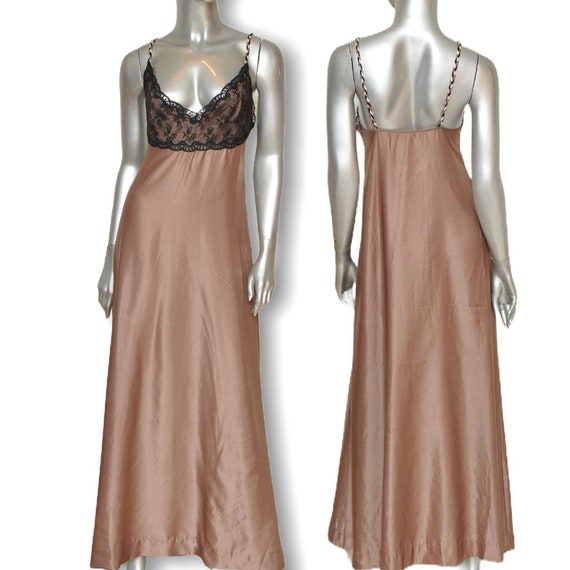 Vintage I Magnun Silk Slip Dress Brown with Black