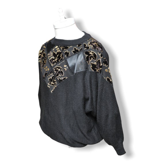 Vintage Black and Gold Satin and Velvet Sweater S… - image 5