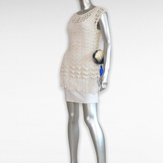 Vintage Vivienne Tam Off White Crochet Dress with… - image 4