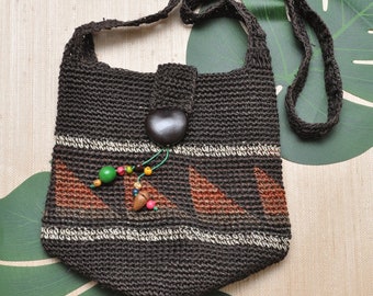 Vintage Brown Weaved Crossbody Purse Boho Hippie Style Summer Bag