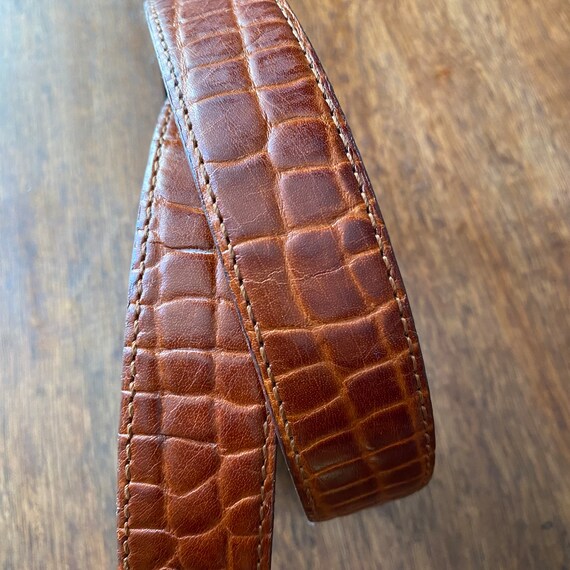 Vintage Tan Leather Belt Croc Embossed Liz Claibo… - image 3