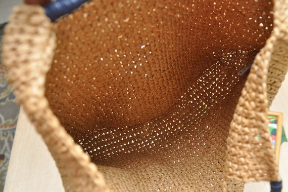 90’s Paper Straw Market Bag Beige Weaved Summer B… - image 5