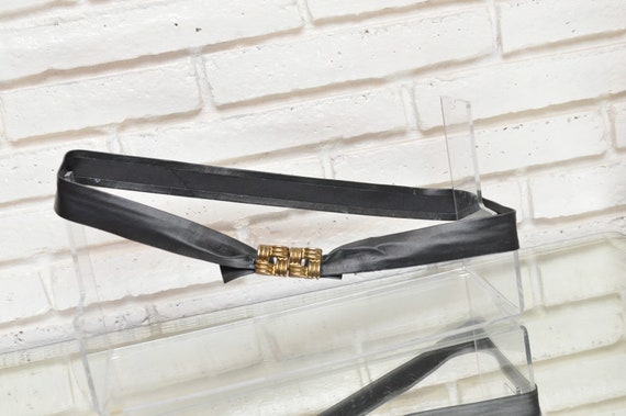 Vintage 70’s Black FAUX Leather Belt with Brass B… - image 6