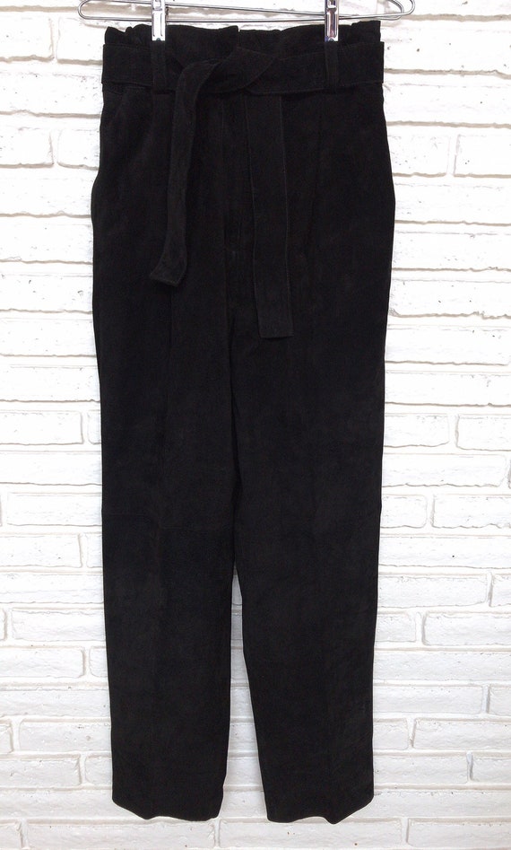 Vintage Black Suede Belted Baggy Pants Small Medi… - image 7