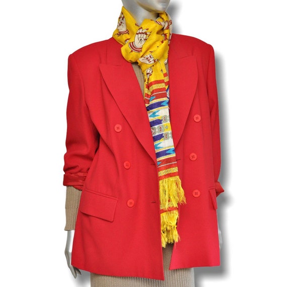 Vintage Yellow and Red Oversized Bohemian Scarf - image 5