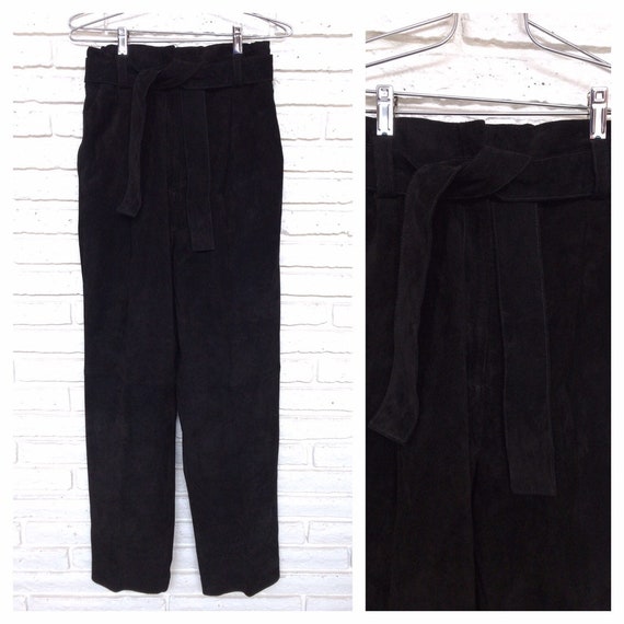 Vintage Black Suede Belted Baggy Pants Small Medi… - image 1