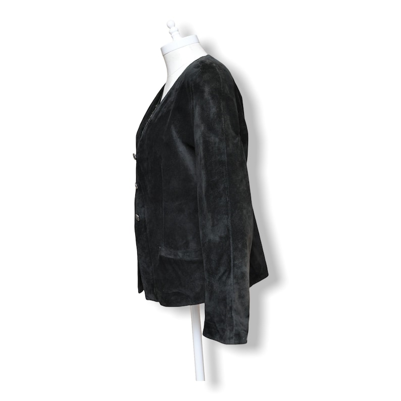 Vintage Black Suede Jacket by Rodier Paris Size Medium 6/8 Casual Leather Jacket Cardigan image 7