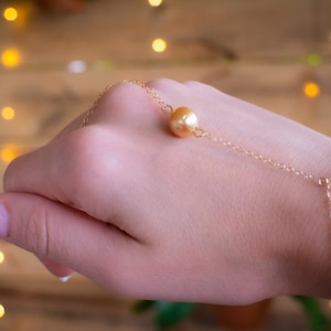 South Sea Pearl Slave Bracelet, Hand Chain Bracelet with South Sea Pearl, Ring Bracelet with Gold Filled Chain