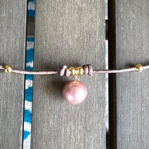 Handmade Pink Edison Pearl Necklace: Genuine Leather Cord Necklace