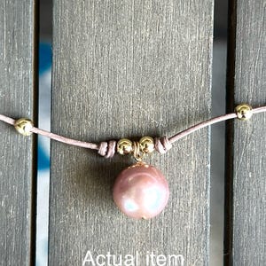 Handmade Pink Edison Pearl Necklace: Genuine Leather Necklace