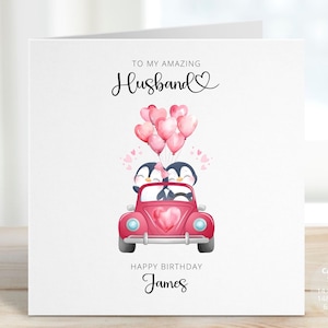 Birthday Card for Husband, Happy Birthday Gift, Birthday Greeting Card for Him, Partner or Boyfriend, Personalised Penguin Card, REF: CB107