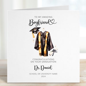 Personalised Boyfriend Graduation Card, Cap gown & Scroll, University Name, Congratulations Amazing Graduate Boyfriend, For Him, REF: CG6
