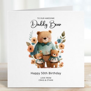 Personalised Bear Birthday Card for Dad, Daddy Happy Birthday Card, Card for Husband, Birthday Gift to Father, Papa Bear Card, REF: CB104