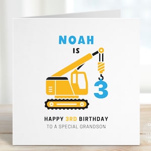 Personalised Construction Birthday Card for Boy or Girl, Construction Crane Vehicle Truck Gift for Him, Grandson, Nephew, Brother, REF: CB83