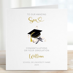 Personalised Son Graduation Card, Cap & Scroll, University Name, Congratulations Amazing Graduate Son, Graduation Gifts for Him, REF: CG26