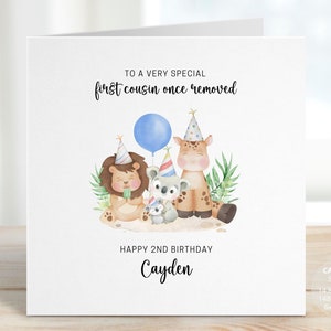 Safari Animal 1st Birthday Card for Boy or Girl, Safari Birthday Card for Cousin, Nephew 2nd Birthday Card, Niece Gift, Grandson, REF: CB77