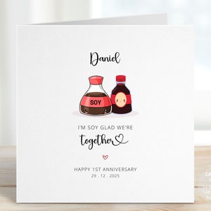 Soy Glad Anniversary Card, Personalised Sushi Soy Card, Cute Food Pun Cards, Anniversary Gift for Him or Her, Valentines Day Love, REF:CA113
