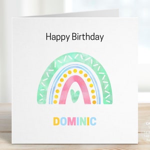 Rainbow Birthday Card for Girls or Boys, Personalized Birthday Cards for Him or Her, Boho Rainbow Friend Gift, Kids Birthday Party, REF:CB10