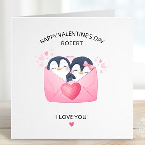 Personalised Happy Valentines Day Card Card | Penguin Love Card for Him or Her | Valentines Day Gift for Husband, Wife, Partner | REF: SV03