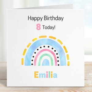 Bright Rainbow Birthday Card, Personalised 8th Birthday Card for Boys or Girls, Kids Birthday Cards, Daughter Happy Birthday Gift, REF:CB471