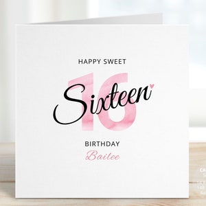Personalised 16th Birthday Card, Sweet Sixteen Happy Birthday Card for Her, Sixteenth Birthday Gift, Card for Teenager, Daughter, REF: CB230