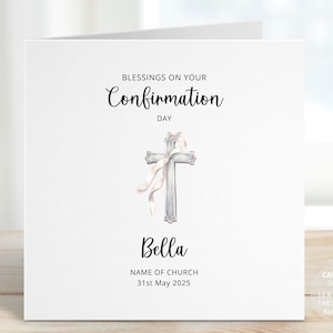 Confirmation Cross Card for Girl, Personalised Confirmation Day Card for Goddaughter Sponsor, Catholic Confirmation Keepsake Gift, REF:RB212