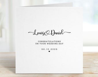 Wedding Day Card Gift with Couple Names and Date, Personalised Elegant Wedding Print Card, Custom Wedding Card, Married Mr & Mrs, REF:WC11