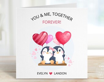 You and Me Together Forever Penguin Love Card | I Love You Romantic Cards For Husband, Wife, Boyfriend, Girlfriend Anniversary | REF: CL4