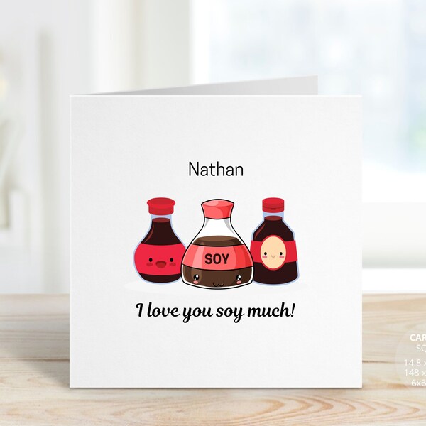 Cute Sushi Soy Sauce Card, Personalised I Love You Anniversary Card, Kawaii Food Pun Card for Him or Her, Happy Birthday Gift, REF: CL14