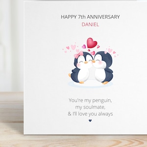 Penguin Anniversary Card, Penguin Valentines Day Gift, Happy Wedding Day Card, You're My Soulmate Cards for Him, Anniversary Gifts, REF: CA2