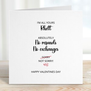 Personalised Funny Valentines Day Card for Him, I'm Yours No Refunds Joke Valentines Card for Husband, Boyfriend, Wife, Girlfriend REF: SV34