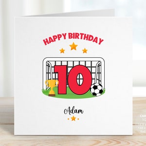Soccer Birthday Card, Football 10th Birthday Card for Son, Personalised Tenth Birthday Card for Grandson, Ten Year Old Boy Girl, REF: CB204