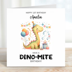 Personalised Dinosaur 1st Birthday Card for Girls or Boys, First Birthday Gift with Baby Dinosaur, Happy Birthday Card Her or Him, REF:CB361