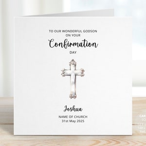 Confirmation Cross Card for Godson, Personalised Confirmation Day Card for Godson, Catholic Confirmation Keepsake Gift, For Him, REF: RB215