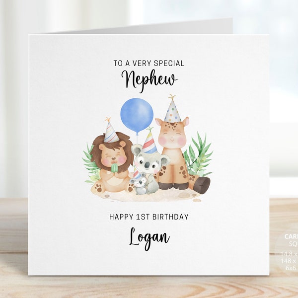 Safari Animal 1st Birthday Card for Boy, Girl | Safari Birthday Card for Nephew, Niece, Grandson | First Birthday Jungle Card | REF: CB66