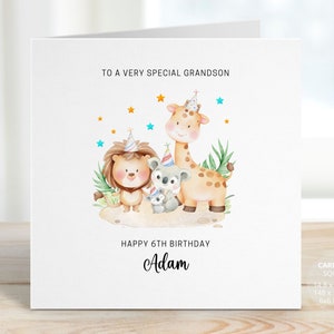 Personalised Safari Animal Birthday Card for Grandson or Granddaughter, Kids Custom Happy Birthday Gift, Australian Animal Koalas, REF: CB73
